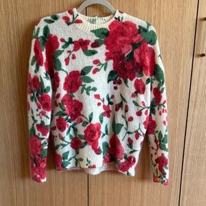 Mann Jumper, Floral Crewneck Sweater - Red & Green on Cream